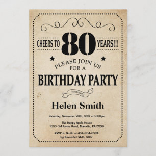 80th Birthday Invitation Rustic Vintage Retro