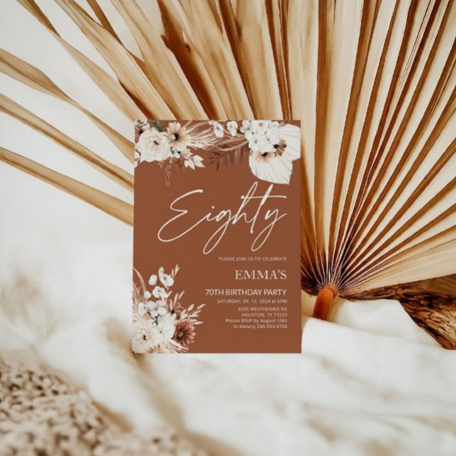 80th Birthday Invitation Terracotta Boho Pampas  (Creator Uploaded)