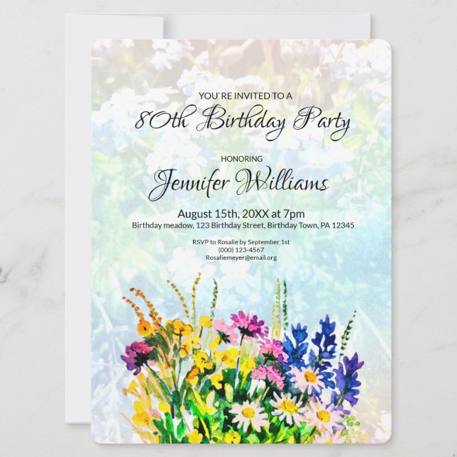 80th Birthday invitation wild flowers (Front)
