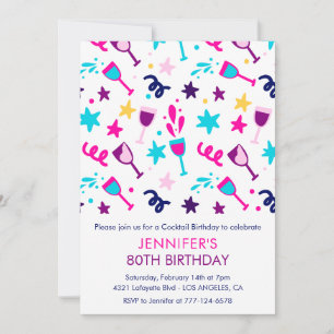 80th birthday invitations Cocktail Modern Pink