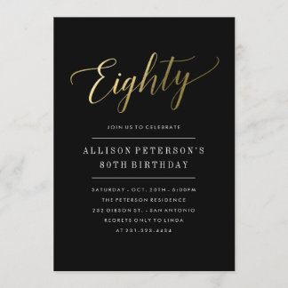 80th Birthday Invitations - Formal Faux Gold
