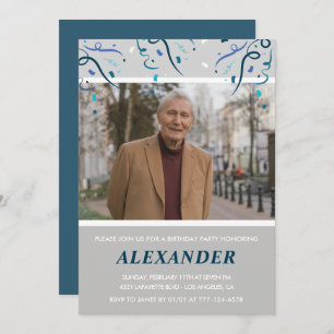 80th birthday invitations Men Confetti Photo Navy