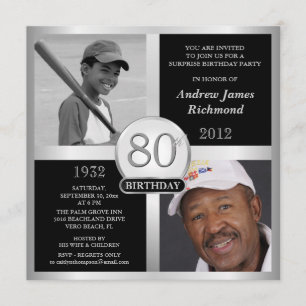 80th Birthday Invitations Then & Now 2 Photos