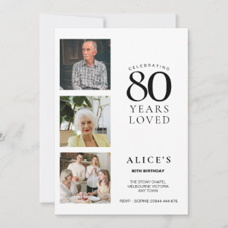 80th Birthday Invite with Photo, Minimal Simple