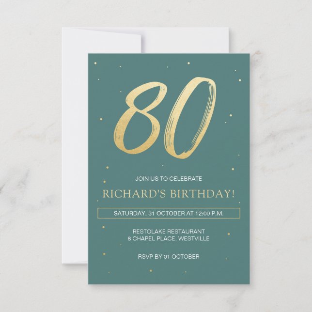 80th Birthday Invite with Sage Green and Gold (Front)