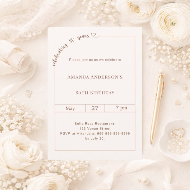 80th birthday ivory simple modern invitation (Creator Uploaded)