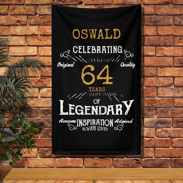 80th Birthday Legendary Black Gold Retro Banner (Black and gold birthday wall banner for any birthday. Easy to personalize template.)