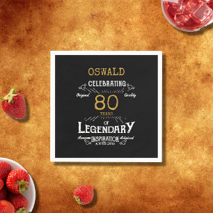 80th Birthday Legendary Black Gold Retro Napkin