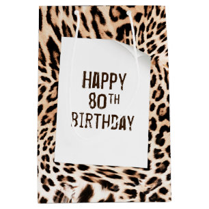 80th Birthday Leopard Fur Print  Medium Gift Bag
