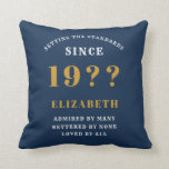 80th Birthday Loved Add Your Name Year Blue Gold Cushion<br><div class="desc">For those celebrating their 80th birthday we have the ideal surprise birthday party throw pillow gift. The blue background with a white and gold design is simple and yet elegant. Easily customise the text to the front and the interior of these party supplies using the template provided. Part of the...</div>