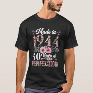 80th Birthday Made In 1944 Floral 80 Years Old Gif T-Shirt
