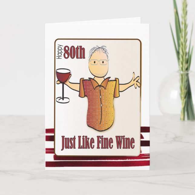 80th Birthday Male Cartoon Wine Toast Funny   Card (Front)