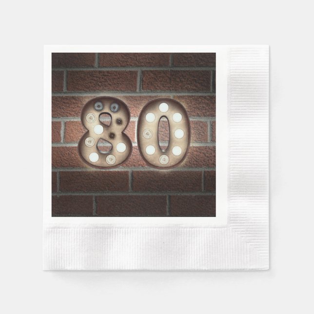 80th birthday marquee sign on brick wall napkin (Front)