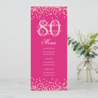 80th Birthday Menu Rose Gold Confetti Hot Pink