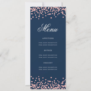 80th Birthday Menu Rose Gold Confetti Navy Blue  Invitation