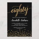 80th Birthday Modern Black Gold Confetti Script Invitation<br><div class="desc">Modern Black Gold Confetti Dots Script 80th Birthday Invitation
The design features 'eighty' in a modern elegant script and gold confetti dots accent.
If you would like to customise the text 'eighty' to another age,  feel free to email us at panggadesigns@gmail.com.</div>