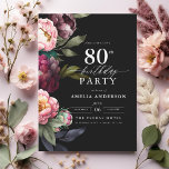 80th Birthday Modern Moody Burgundy Blush Floral Invitation<br><div class="desc">Celebrate your milestone with a modern moody 80th birthday invitation featuring rich burgundy and blush florals. This elegant design blends deep, dramatic tones with soft, romantic accents, perfect for setting a sophisticated yet inviting atmosphere. The striking floral arrangement adds a touch of luxury, while the contemporary layout keeps it stylish...</div>