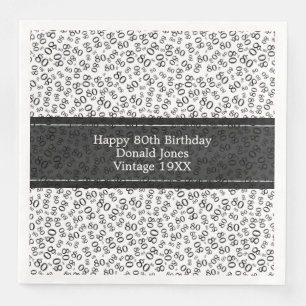 80th Birthday Modern Number Pattern Black/White Napkin