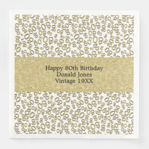 80th Birthday Modern Number Pattern Gold/White Napkin