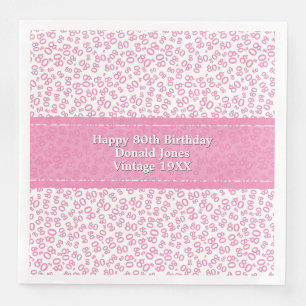 80th Birthday Modern Number Pattern Pink/White Napkin