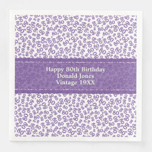80th Birthday Modern Number Pattern Purple/White Napkin