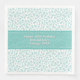 80th Birthday Modern Number Pattern Teal/White Napkin