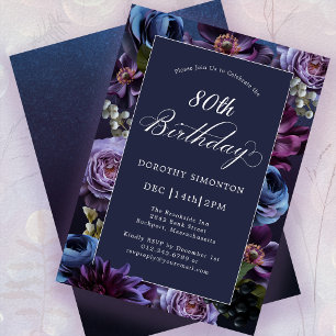 80th Birthday Moody Purple Flower Invitation