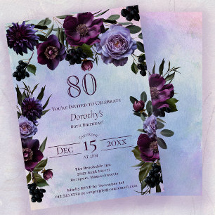 80th Birthday Moody Purple Gothic Flower Invitation