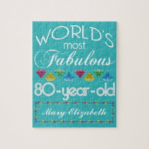 80th Birthday Most Fabulous Colourful Gem Jigsaw Puzzle