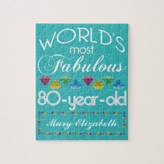 80th Birthday Most Fabulous Colourful Gem Jigsaw Puzzle