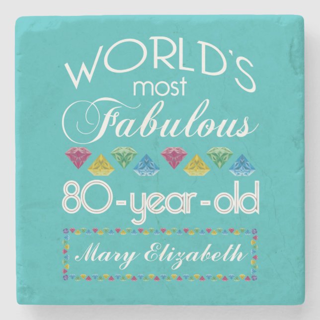 80th Birthday Most Fabulous Colourful Gem Stone Coaster (Front)