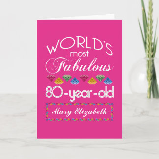 80th Birthday Most Fabulous Colourful Gems Pink Card