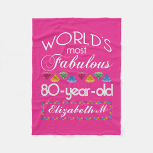 80th Birthday Most Fabulous Colourful Gems Pink Fleece Blanket