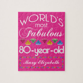 80th Birthday Most Fabulous Colourful Gems Pink Jigsaw Puzzle