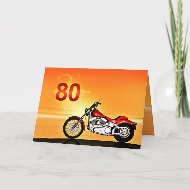 80th birthday Motorcycle sunset Card (Front)