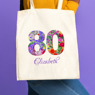 80th Birthday Mum Gift – Floral Name 80 Years Tote Bag