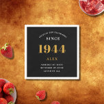 80th Birthday Name 1944 Black Gold Elegant Chic<br><div class="desc">Premium 80th Birthday Black and Gold Personalised Paper Napkins - Celebration Elegance. Celebrate a milestone birthday in style with our chic, premium-quality, 80th Birthday Paper Napkins. Exquisitely designed with a striking black and gold colour scheme, these napkins add a touch of luxury and sophistication to any 80th birthday bash. Express...</div>