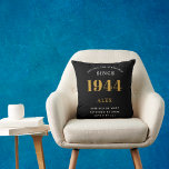 80th Birthday Name 1944 Black Gold Elegant Chic Cushion<br><div class="desc">80th Birthday Special 1944 Born Black Gold Chic Elegant Throw Pillow - Perfect for Home Décor. Celebrate your 80th milestone with our Black Gold Elegant Chic Throw Pillow. This artistically designed pillow is not just a cushion, but a tribute to your golden journey since 1944. Crafted with style and elegance,...</div>