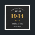 80th Birthday Name 1944 Black Gold Elegant Chic Napkin<br><div class="desc">Premium 80th Birthday Black and Gold Personalised Paper Napkins - Celebration Elegance. Celebrate a milestone birthday in style with our chic, premium-quality, 80th Birthday Paper Napkins. Exquisitely designed with a striking black and gold colour scheme, these napkins add a touch of luxury and sophistication to any 80th birthday bash. Express...</div>