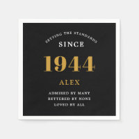 80th Birthday Name 1944 Black Gold Elegant Chic