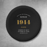 80th Birthday Name 1944 Black Gold Elegant Chic Paper Plate<br><div class="desc">1944 Setting The Standards Paper Bowls: 80th Birthday Customisable Black Gold Elegant Chic Dining Ware. Celebrate a momentous milestone with our fully customisable 1944 Setting The Standards Paper Bowls. Embellished with an elegant black and gold design, these bowls add a luxe touch to the celebration. Ideal for snacks, dessert or...</div>