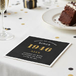 80th Birthday Name 1946 Black Gold Elegant Chic Napkin<br><div class="desc">Premium 80th Birthday Black and Gold Personalised Paper Napkins - Celebration Elegance. Celebrate a milestone birthday in style with our chic, premium-quality, 80th Birthday Paper Napkins. Exquisitely designed with a striking black and gold colour scheme, these napkins add a touch of luxury and sophistication to any 80th birthday bash. Express...</div>