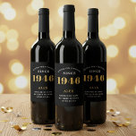 80th Birthday Name 1946 Black Gold Elegant Chic Wine Label<br><div class="desc">1946 Vintage 80th Birthday Black & Gold Elegant Wine Label. Celebrate your milestone with our exclusive 1946 Vintage 80th birthday wine label. The meticulously designed label with stunning black and gold hues effortlessly enhances the visual appeal of your favorite wine. The year 1946, prominently featured on the label, adds a...</div>