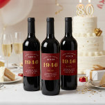 80th Birthday Name 1946 Red Gold Elegant Chic Wine Label<br><div class="desc">1946 Vintage 80th Birthday Red & Gold Elegant Wine Label. Celebrate your milestone with our exclusive 1946 Vintage 80th birthday wine label. The meticulously designed label with stunning black and gold hues effortlessly enhances the visual appeal of your favourite wine. The year 1946, prominently featured on the label, adds a...</div>