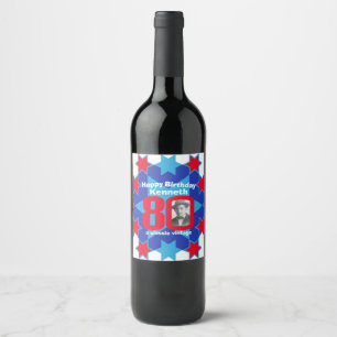 80th birthday name photo custom wine labels
