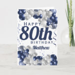 80th Birthday Navy Balloons Card<br><div class="desc">A gorgeous navy and silver balloon happy 80th (or any age) birthday card. This fabulous design is the perfect way to wish someone a happy eightieth birthday (or change the age!) Personalise with our own custom name and message. Blue coloured typography and gorgeous navy blue and silver balloons.</div>