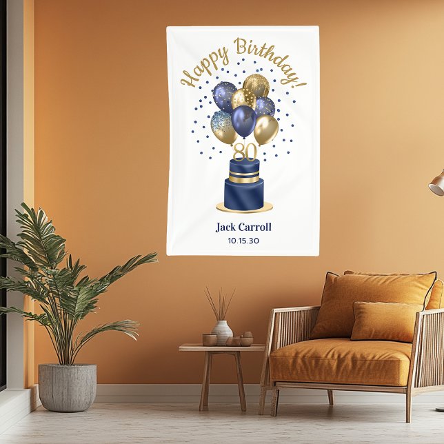 80th Birthday Navy Blue Balloon Cake Banner (Creator Uploaded)