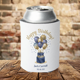 80th Birthday Navy Blue Balloon Cake Can Cooler