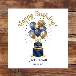 80th Birthday Navy Blue Balloon Cake Napkin