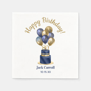 80th Birthday Navy Blue Balloon Cake Napkin